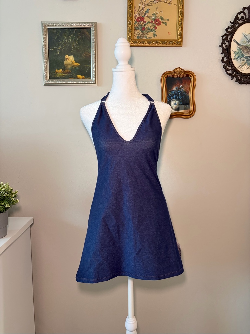 Wicked Weasel Denim Halter Mini Dress / Coverup | Dark Wash Y2K Style